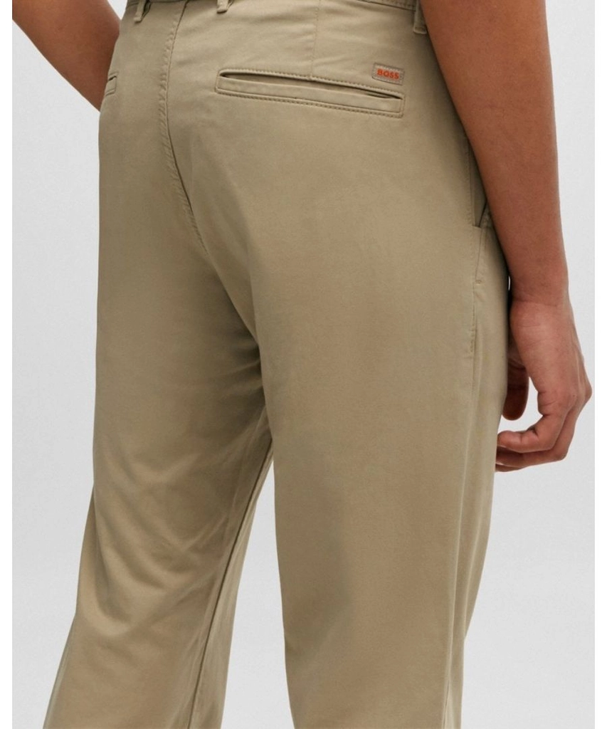 Hugo Boss Mens Slim Fit Chinos in Stretch-Cotton Satin - Beige - Size 32W/32L